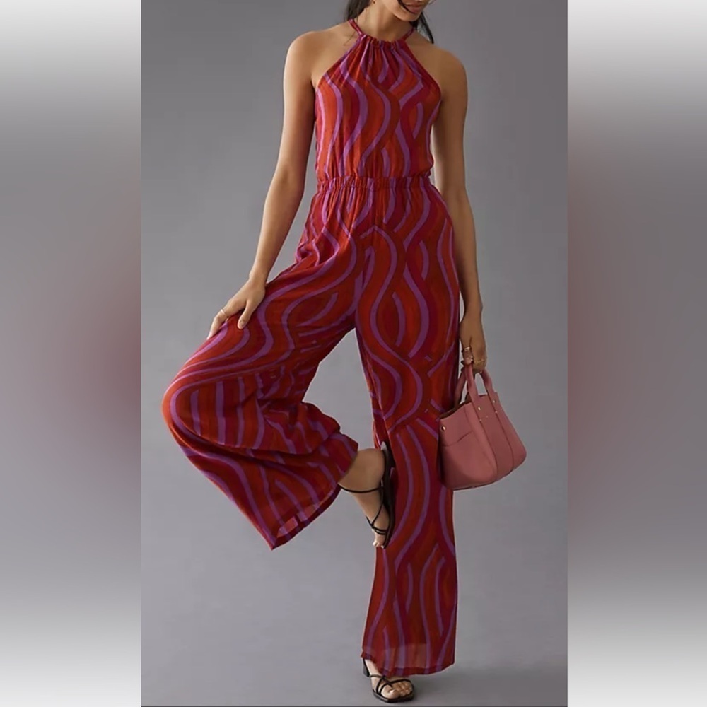 Faithfull the Brand Red and Purple Wide Leg Jumpsuit